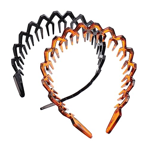 LRXIYODE 2 Stück Wellenförmiger Haarreifen für Damen Breiter Kamm Haarband aus Weichem Kunststoff für Partys Hochzeiten und Alltag Schwarz Bernstein von LRXIYODE
