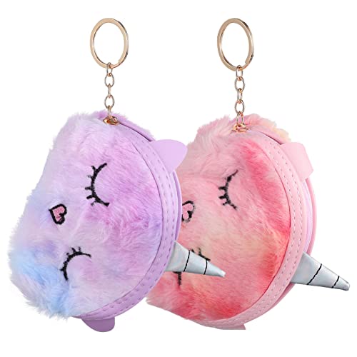 LRXIYODE 2stücke Einhorn Plüsch Kleingeldbörse Cartoon Design Mit Reißverschluss Für Mädchen Frauen Als Taschen Und Schlüsselanhänger Für Schule Reisen Shopping von LRXIYODE
