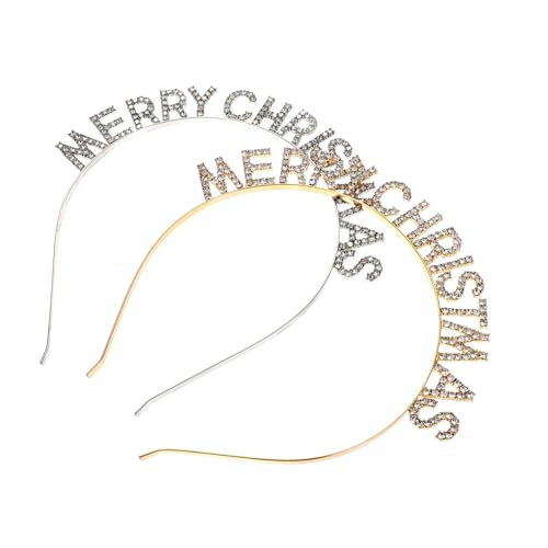LRXIYODE 2 Stücke Strassstein Haarbänder mit Buchstaben Merry Christmas Festliche Leichte Haarschmuck Accessoires in Rot und Roségold Rutschfestes Dekoratives Stirnband für Damen und von LRXIYODE