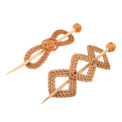 LRXIYODE 2 Teiliges Boho Haarschieber Handgewebtem Rattan Leichte Chinesische Haarspangen mit Stab für Zartes Haar Modische Haarklammern für Frauen und Teenager Vielseitiges von LRXIYODE