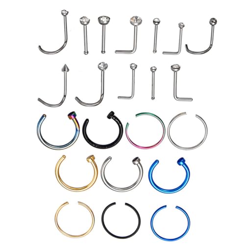 LRXIYODE 22 Stück Teiliges Nasenpiercing Nasenring Labret Nasenstecker mit Hohem für Damen und Herren Langlebiger Körperschmuck von LRXIYODE