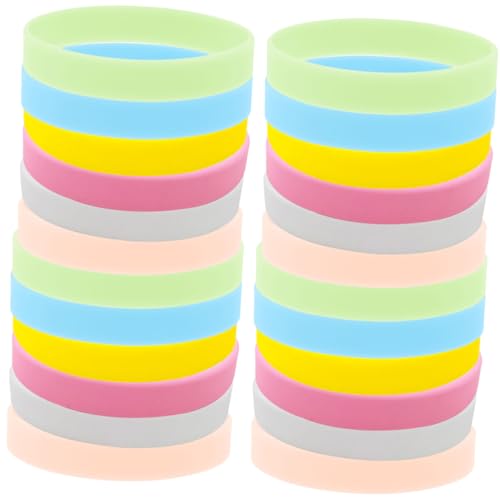 LRXIYODE 24 Stück Leuchtende Silikonarmbänder für Erwachsene Glow in The Dark Gummiarmbänder für Partys Festivals und Themenveranstaltungen in Verschiedenen Farben Grün Orange Gelb von LRXIYODE