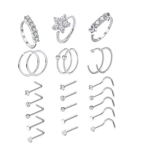 LRXIYODE 24 Stück Teiliges Nasenring aus mit Modischen Zirkonia Nasensteckern Hautfreundlich Rostfrei Vielseitig für Damen als und Alltagsschmuck von LRXIYODE