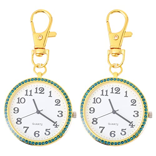 LRXIYODE 2Stücke Clip Taschenuhr Schlüsselanhänger mit Glitzersteinen Unisex Uhr für Pflegeberufe für Studenten Kollegen Sicherer Clip Mechanismus von LRXIYODE