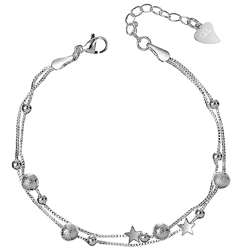 LRXIYODE 2Stücke Damen Fußkettchen Verstellbare Layer Kette mit Sternen Fußschmuck für Frauen Silberne Knöchelkette für Strand Partys Tägliches von LRXIYODE