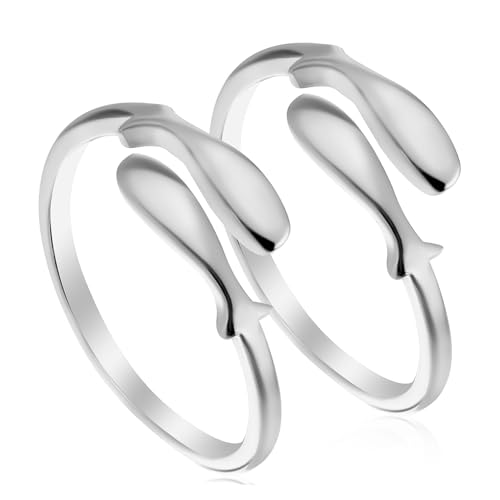 LRXIYODE 2stücke Silberne Fischringe Für Damen Verstellbare Finger Ringe Eleganter Modeschmuck Für Alltag Partys Und Geschenke von LRXIYODE