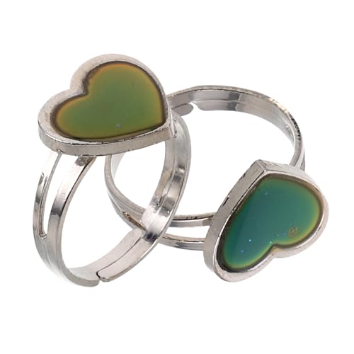 LRXIYODE 2 Stück Herzform Farbwechsel Ring für Damen Temperaturempfindlich Einstellbar Offener Ring Stimmungsring für Mädchen und Frauen Schickes Accessoire für von LRXIYODE