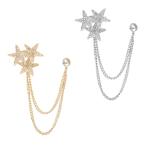 LRXIYODE 2 Stücke Kettenbrosche Stern Anstecknadel für Damen und Herren Kreative Reverspin mit Ketten Modisches Accessoire für Anzüge und Kleidung von LRXIYODE