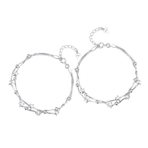 LRXIYODE 2stücke Sterling Silber Armband Verstellbare Doppelstrang Armbänder Mit Stern-design Leicht Und Stilvoll Für Zu Weihnachten Und Neujahr Für Frauen von LRXIYODE