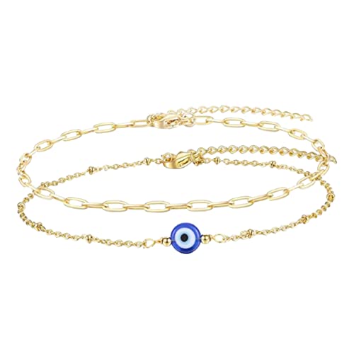 LRXIYODE 2stücke Einstellbares Goldenes Amulett-armband Mit Bösem Blick Doppellagiger Schutz-schmuck in Blau Für Damen Premium Legierung Langlebig Und Praktisch Zum Kombinieren Oder Einzelt von LRXIYODE