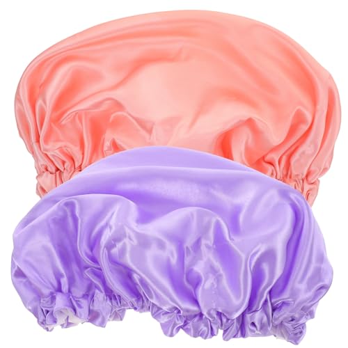 LRXIYODE 2 Stück Satin Haarhaube Doppellagige Duschhaube Atmungsaktive Schlafhaube für Lockiges Haar Elastisches Band für und Kinder für Dusche und Schlafen von LRXIYODE