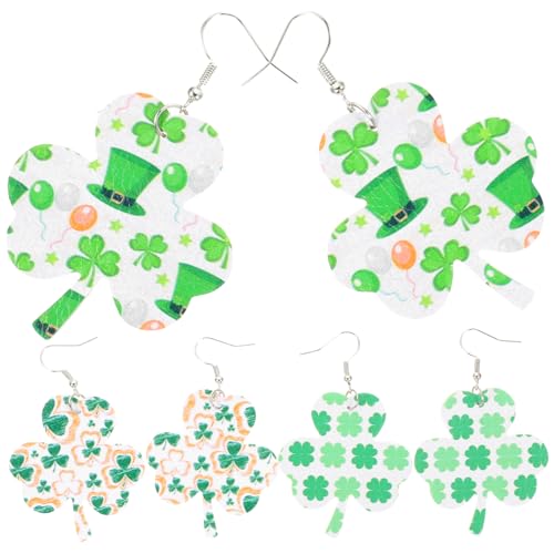 LRXIYODE 3 Paare Leder Ohrhänger Dreiblatt Kleeblatt Ohrringe Damen Patrick's Day Schmuck Leicht Dangle Design Festliche Accessoires für Frauen von LRXIYODE