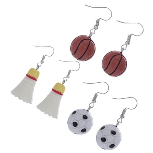 LRXIYODE 3 Paare Sportliche Ohrringe Resin Damen Mini Basketball Fußball Badminton Ohrstecker Modisch Sportlich Themed Schmuck Geschenkidee von LRXIYODE
