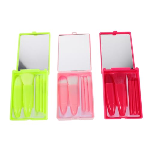 LRXIYODE 3 Sätze Mini Make-up-pinsel Set mit Weichen Dichten Borsten und Integriertem Spiegel Tragbares Leichtes Kosmetikpinsel-set für Foundation Lidschatten für Frauen und Reisen von LRXIYODE