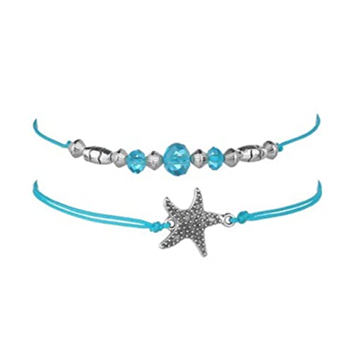 LRXIYODE 3 Stück Boho Fußkettchen Damen Teiliges mit Blauen und Seesternperlen Verstellbare Bohemia Fußschmuckkette Modisches Zartes Armband für Frauen und Mädchen von LRXIYODE