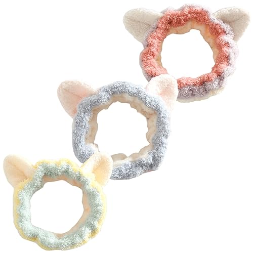 LRXIYODE 3 Stück Katzenohr Haarband für Gesichtspflege Elastisches Make Up Haarband zum Waschen Spa und Haarschutz Süßes Design für Damen und Mädchen für Kosmetik und Entspannung von LRXIYODE