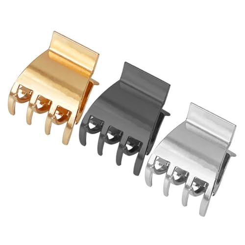 LRXIYODE 3 Stück Kleine Metallische Haarklammern Glänzend in Gold Silber und Schwarz Kleine Krallenclips für Feines und Dickes Haar Haarklammern für Damen und Mädchen Einfach zu Öffnen von LRXIYODE