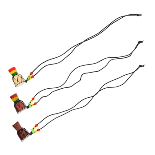 LRXIYODE 3 Stück Mini Afrikanische Djembe Trommel Anhänger Halskette aus Holz Handgefertigt als Percussion Schmuck für Männer Frauen Boho Stil von LRXIYODE