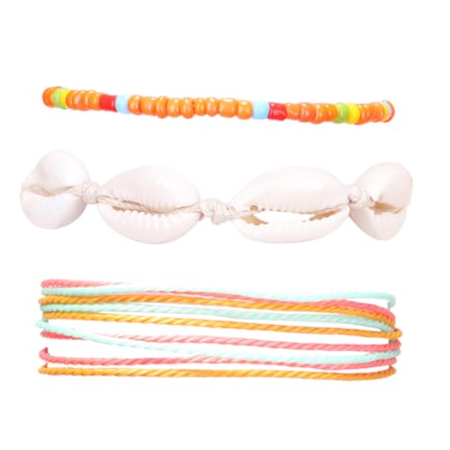 LRXIYODE 3 Stück Teiliges Boho Fußkettchen Damen Bunte Muschel perlen Verstellbare Ankle Jewelry Modische Fußaccessoires für Sommer Strand Party Komfortabel und Langlebig Orange von LRXIYODE