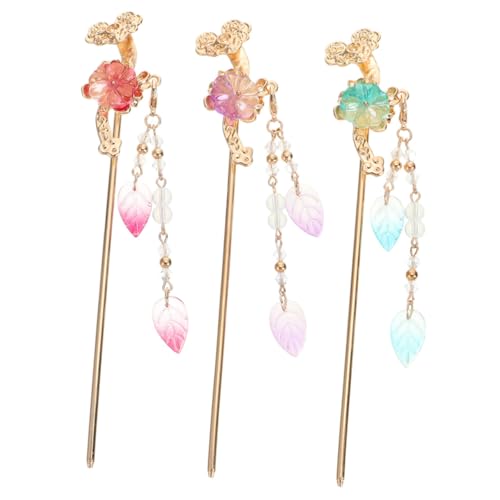 LRXIYODE 3 Stück Teiliges Chinesische Haarnadeln Vintage Haarschmuck Retro Haarstäbchen für Damen mit Blume und Quaste Leichtes Langlebiges für Hochsteckfrisuren und Alltag von LRXIYODE