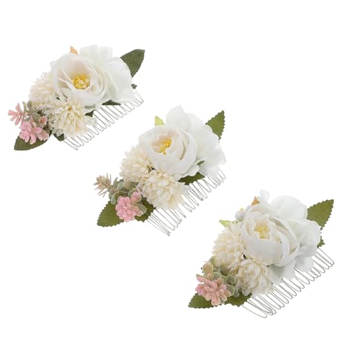 LRXIYODE 3 Stück Teiliges Dekorative Braut Haarkämme mit Realistisch Gestalteten Seidenblumen Langlebig und Verblassungsfrei Geeignet für Frauen Mädchen und Brautjungfern Perfektes von LRXIYODE