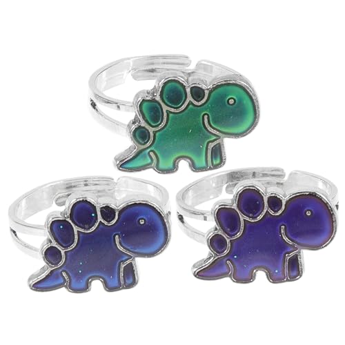 LRXIYODE 3 Stück Teiliges Dinosaurier Stimmungsring Verstellbare Farbwechselringe aus Epoxidharz und Legierung Temperaturabhängiger Emotionsring für Damen Geeignet für Partys und Halloween von LRXIYODE