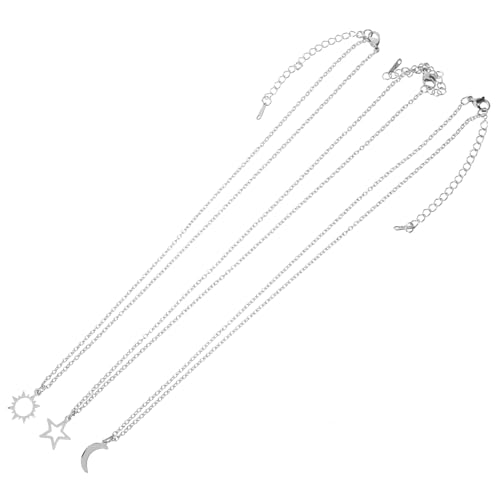 LRXIYODE 3 Stück Teiliges Freundschaftsketten mit Stern Mond und Sonne Anhängern Halskette Damen Modisch und Vielseitig für Familie Freunde und Geschenkidee für Jeden Anlass von LRXIYODE