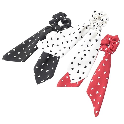 LRXIYODE 3 Stücke Herz Gedruckt Haarband mit Schleife Elastische Haargummis für Damen Dekorative Scrunchies Pferdeschwanzhalter Zubehör für Alltag und Kostümpartys von LRXIYODE