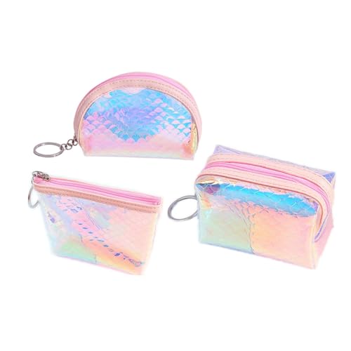 LRXIYODE 3 Stück Teiliges Holografische Münzbörsen mit Fischschuppenmuster TPU wasserdichte Maiden Style Geldbörsen Kleine Change Purses mit Reißverschluss Bunt Handlich für Karten und von LRXIYODE
