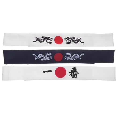 LRXIYODE 3 Stück Teiliges Japanisches Stirnband Polyester Verstellbar Schweißabsorbierend Wiederverwendbar Vielseitig für Sport Kochen Karate und Cosplay Geeignet von LRXIYODE