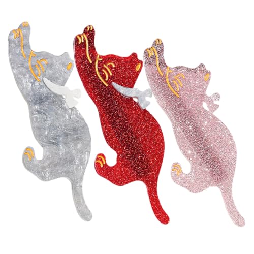 LRXIYODE 3 Stück Teiliges Katzen Haarklammern Rot Modische Haarspangen für Frauen und Mädchen Hautfreundliche Praktische Katzenhaar accessoires für Alltag und Festtage von LRXIYODE