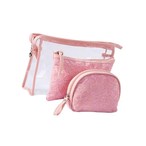 LRXIYODE 3 Stück Teiliges Kosmetiktaschen Set aus Transparentem PVC mit Spitzenmuster Kompakt Großer Stauraum Praktisches Reise Make up Organizer Set in Rosa für Damen LRXIYODE 3 Stück Teiliges Kosmetiktaschen Set aus Transparentem PVC mit Spitzenmuster Kompakt Großer Stauraum Praktisches Reise Make up Organizer Set in Rosa für Damen von LRXIYODE