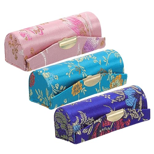 LRXIYODE 3 Stück Teiliges Lippenstifthalter Chinesischer Stil Kosmetik Organizer für Damen Tragetasche mit Knopfverschluss für Reisen Make Up und Aufbewahrung von LRXIYODE