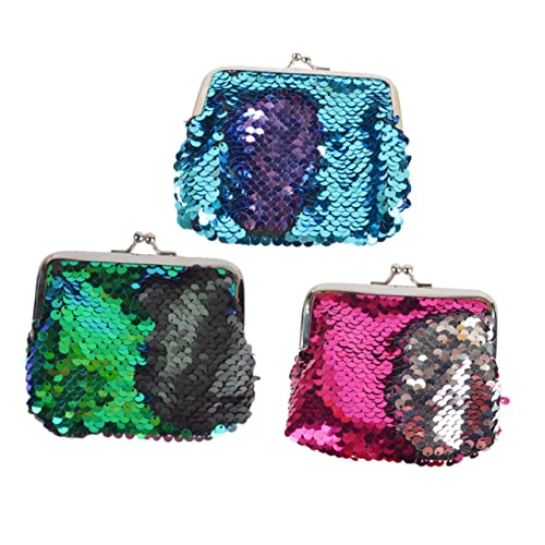LRXIYODE 3 Stück Teiliges Mini Geldbörsen mit Modischen Pailletten Stylische Münztaschen für Mädchen Funkelnde Kleine Portemonnaies Meerjungfrauenfarben Grün Schwarz Rosa Silber und Blau von LRXIYODE