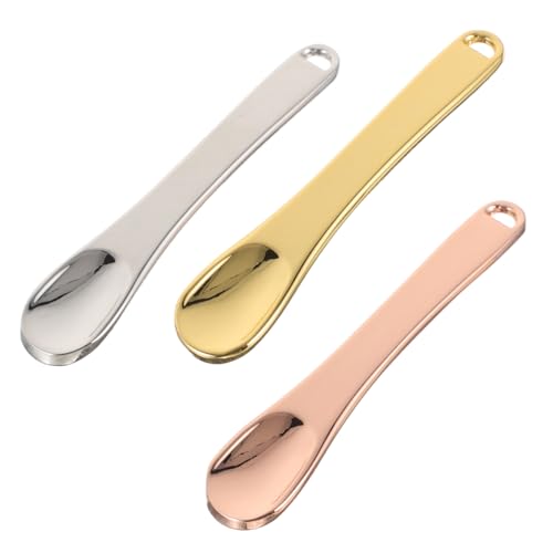 LRXIYODE 3 Stück Teiliges Mini Makeup Spatel aus Metall Wiederverwendbare Kosmetikspatel für Gesichtscreme und Augencreme Hautfreundliche Creme Löffel in Gold Silber und Roségold Praktisch von LRXIYODE