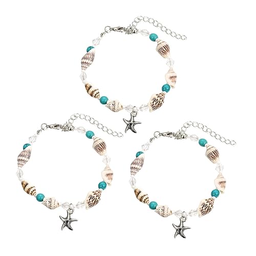 LRXIYODE 3 Stück Teiliges Muschel Fußkettchen Damen Perlen Armband Strand Schmuck Elegant Verstellbar Charm von LRXIYODE