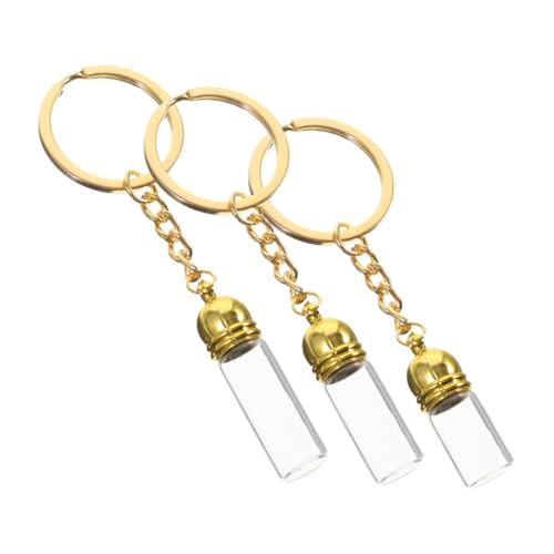 LRXIYODE 3 Stück Teiliges Transparente Glasflaschen Schlüsselanhänger mit Goldenem Acrylverschluss Nachfüllbare Reise Parfumflaschen für Damen Ätherische Öle Anhänger und DIY Dekoration von LRXIYODE