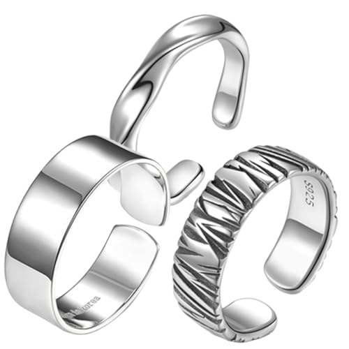 LRXIYODE 3 Stück Teiliges Vintage Herren Ring Breiter Offener Retro Bandring Modischer Gothic Statement Schmuck für Alltag Party Halloween Hautfreundlich und Langlebig von LRXIYODE