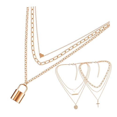 LRXIYODE 3 Stück Teiliges Vintage für Damen Goldene Verstellbare Layered Kette Elegantes Schmuck Accessoire für Outfit als für Freunde und Familie von LRXIYODE