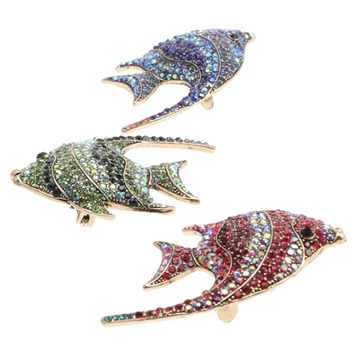 LRXIYODE 3 Stück Tropische Fisch Brosche für Damen und Herren Kreative Anstecknadeln mit Strass Rot Blau Grün zur Dekoration von Kleidung Taschen und Accessoires von LRXIYODE