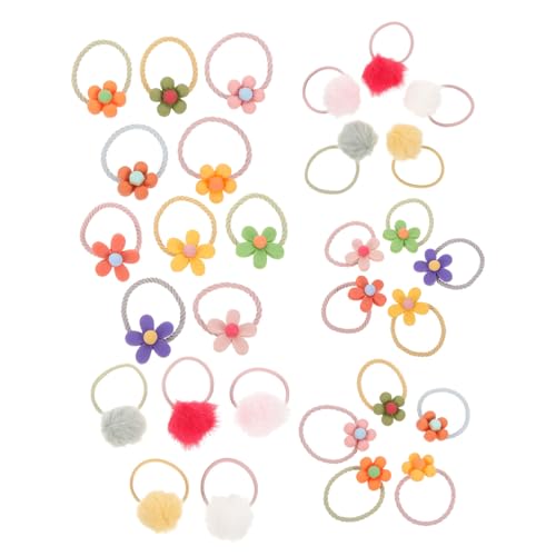 LRXIYODE 30 Stück Teiliges Haargummi Mädchen Elastische Ponytail Holder mit Blumen Pompon dekor Geeignet für Mittleres und Dickes Haar Modischer Haarschmuck für Alltag Party und von LRXIYODE
