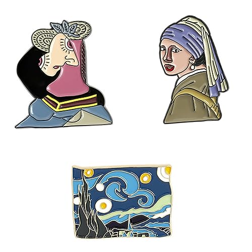 LRXIYODE 3stücke Teiliges Berühmter Malerei-anstecknadeln Mit Und Perlenohrringen Stilvolle Broschen Für Kragen Und Modeaccessoires Für Damen Und Herren von LRXIYODE