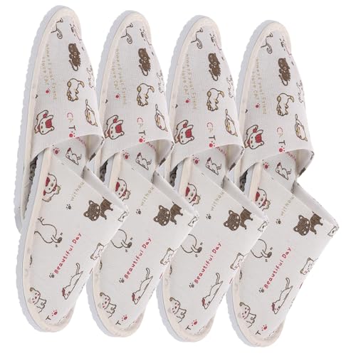 LRXIYODE 4 Paare Einweg Hausschuhe Geschlossene Zehen Rutschfest Leicht Tragbar Cartoon Design Für Damen Herren Hotel Spa Reise von LRXIYODE