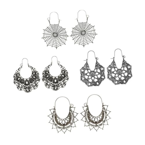LRXIYODE 4 Paare Fächerförmige Ohrringe Damen Halbkreis Ohrstecker mit Spinnennetz Muster aus Langlebiger Legierung Kreative Leichte Ohrschmuck für Attraktiven Look und Bequemen von LRXIYODE