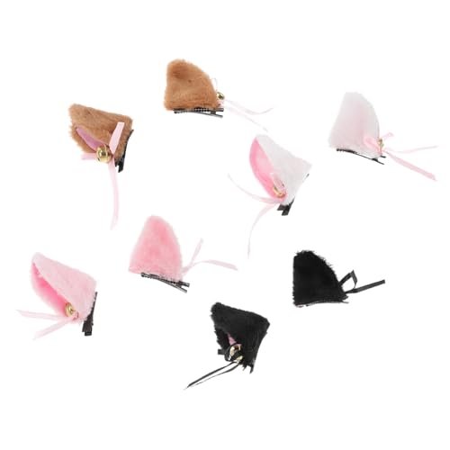 LRXIYODE 4 Paare Katzenohren Haarklammern mit Glocken Farben Dunkel Weiche Cosplay Haarspangen für Halloween Kostüm Party und Fasching Hautfreundlich und Vielseitig Einsetzbar von LRXIYODE