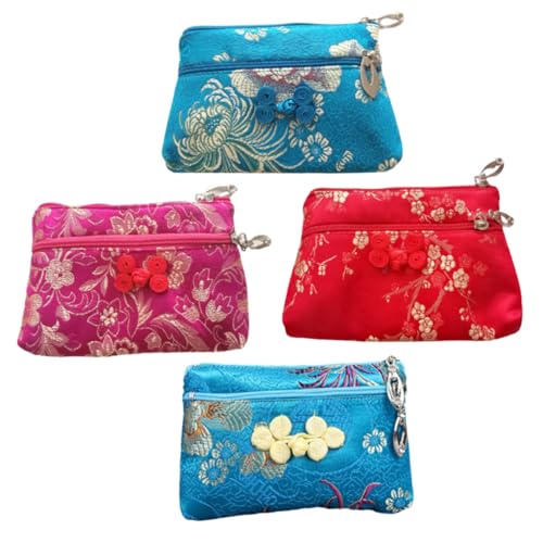 LRXIYODE 4 STÜCKE Teiliges Seiden Geldbörsen mit Reißverschluss Chinesischer Stil Kleines Schmuck und Münzaufbewahrungsbeutel Leicht Kompakt Vielseitig für Party und Alltag Zufällige Farbe von LRXIYODE