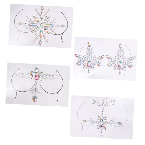 LRXIYODE 4 Sätze Brust Edelstein Aufkleber Acryl Strasssteine Körperschmuck Festival Sticker Selbstklebend für Party Dekoration Sichere Materialien Vielseitige Muster für Individuelles von LRXIYODE