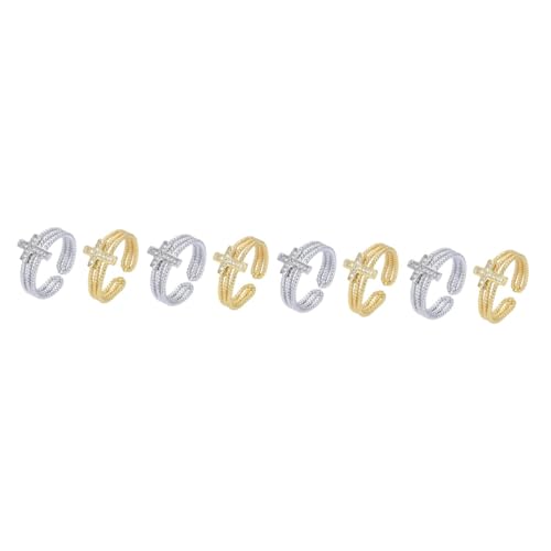 LRXIYODE 4 Sätze Damen Ringe Mit Kreuzdesign Zirkonia Verstellbare Offene Ringe Für Teenager Eleganter Schmuck Für Frauen Silber Und Gold 2 Stück * 4 von LRXIYODE