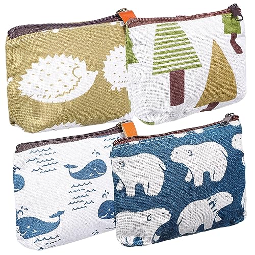 LRXIYODE 4 Stück Cartoon Muster Kosmetiktaschen aus Canvas Kleine Make Up Taschen und Münzbeutel für Damen und Mädchen Vielseitig Einsetzbar Waschbar Flexiblen Reißverschlüssen von LRXIYODE
