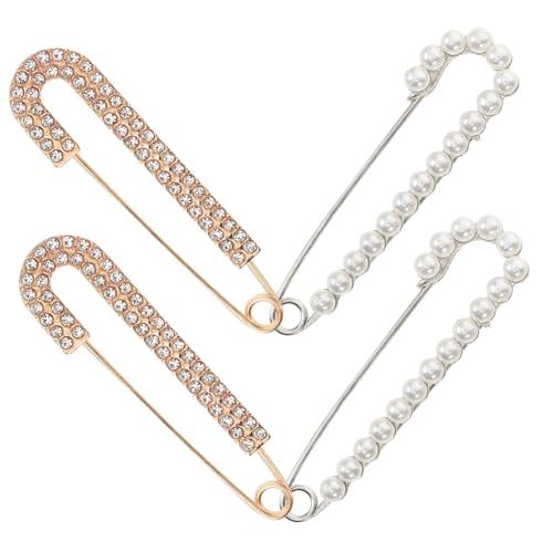 LRXIYODE 4 Stück Dekorative Broschennadeln mit Perlen und Strass Sichere Anstecknadeln für Damenpullover Schals Strickjacken Vielseitige Schmuckclips aus Leichtem Legierungsmetall Groß von LRXIYODE